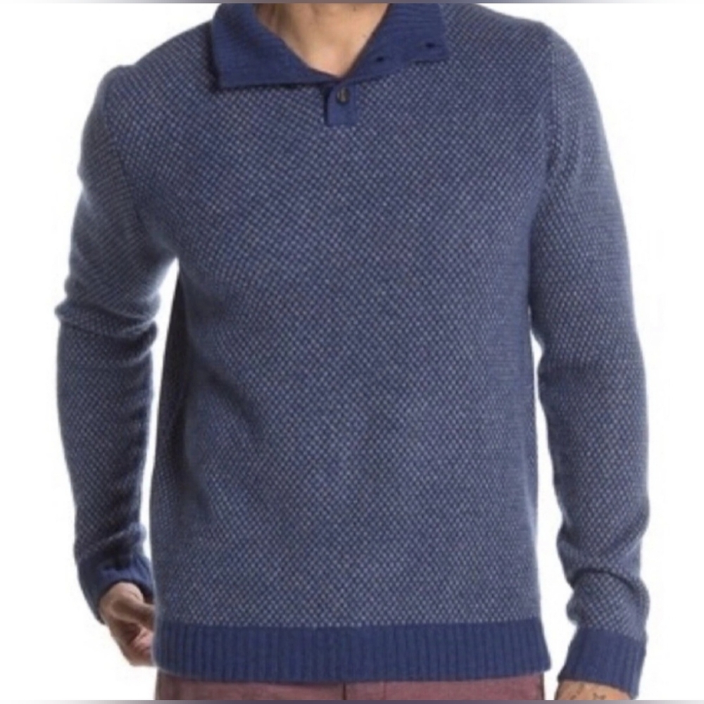 Qi Cashmere Men’s Birdseye Button Mock Neck Pullover Sweater Sz.M
